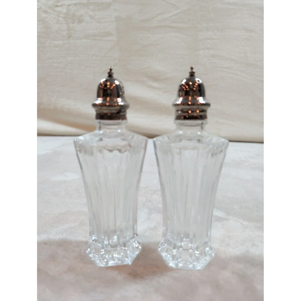 Vintage Mikasa Crystal Salt and Pepper Shakers Set Hexagon‎ Base Made in Japan